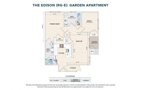 Floor plan for 2 beds, 2 baths, 1069 sqft